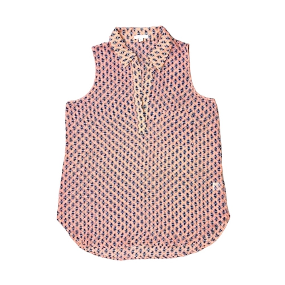 Pleione Sleeveless Collared Print Blouse Size Small Blush Pink